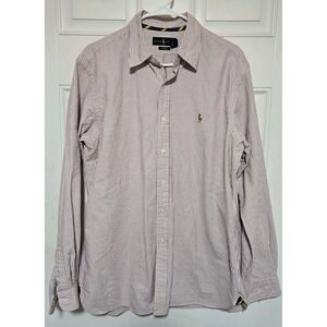 Ralph Lauren Button Up Shirt Mens L Long Sleeve Striped Flesh Pony Gray / White